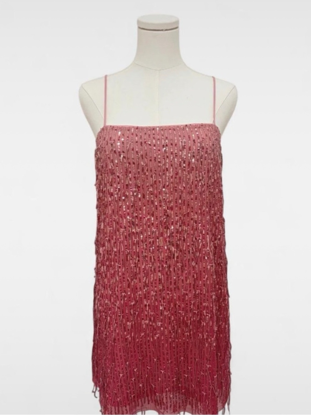 H&M Pink Sequin Fringe Spaghetti Strap Dress